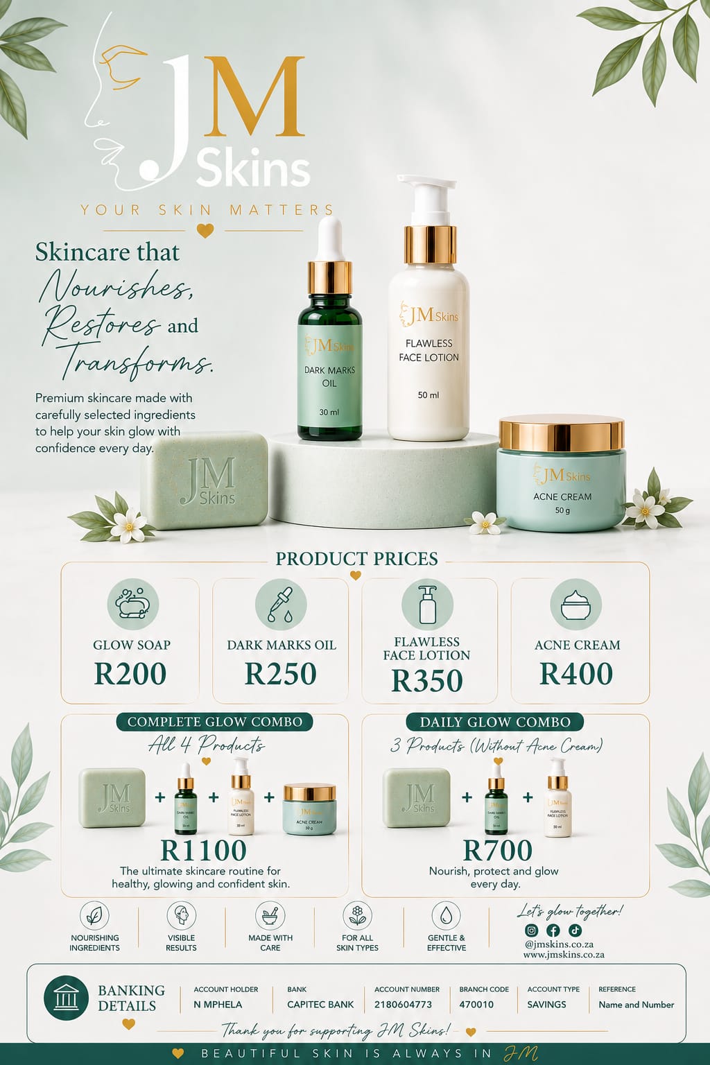 The JM Skins product range
